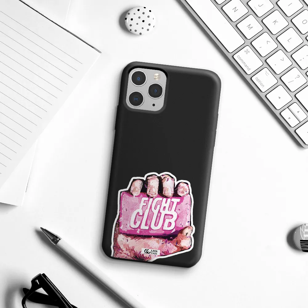 a hand holding a pink bag Apple iPhone 11 pro max Silicone black Case