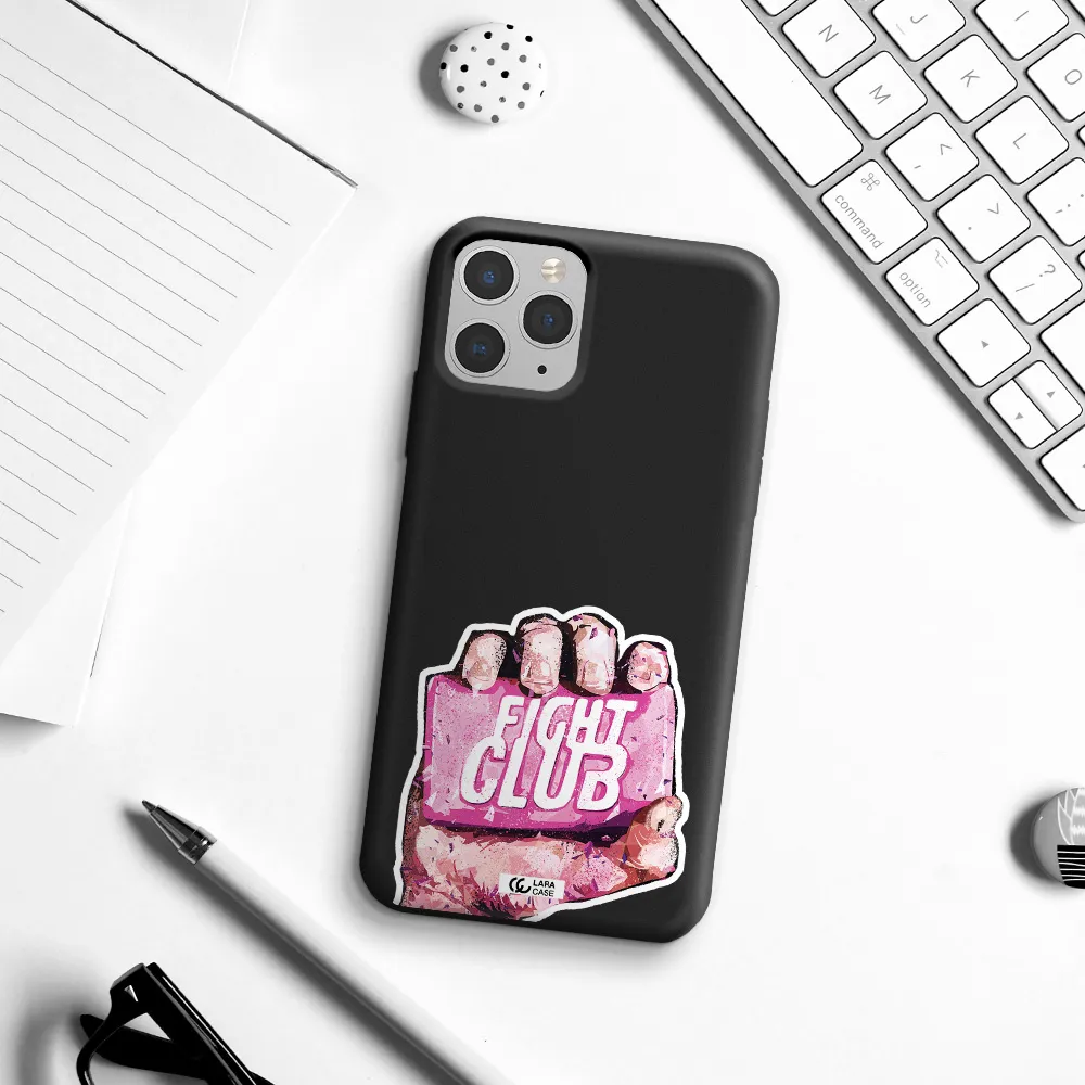 a hand holding a pink bag Apple iPhone 11 pro Silicone black Case