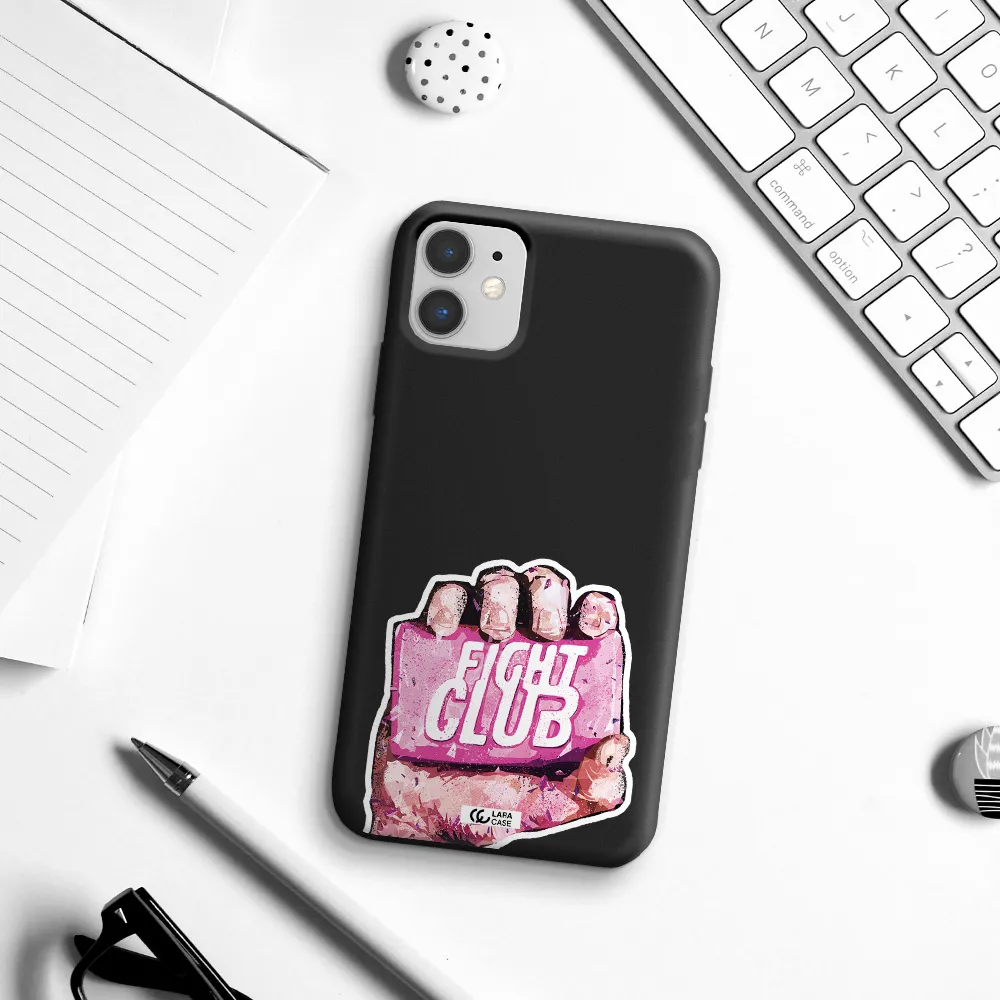 a hand holding a pink bag Apple iPhone 11 Silicone black Case
