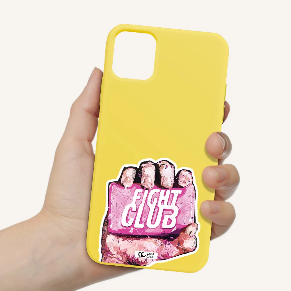 a hand holding a pink bag Apple iPhone 11 Silicone canary yellow Case
