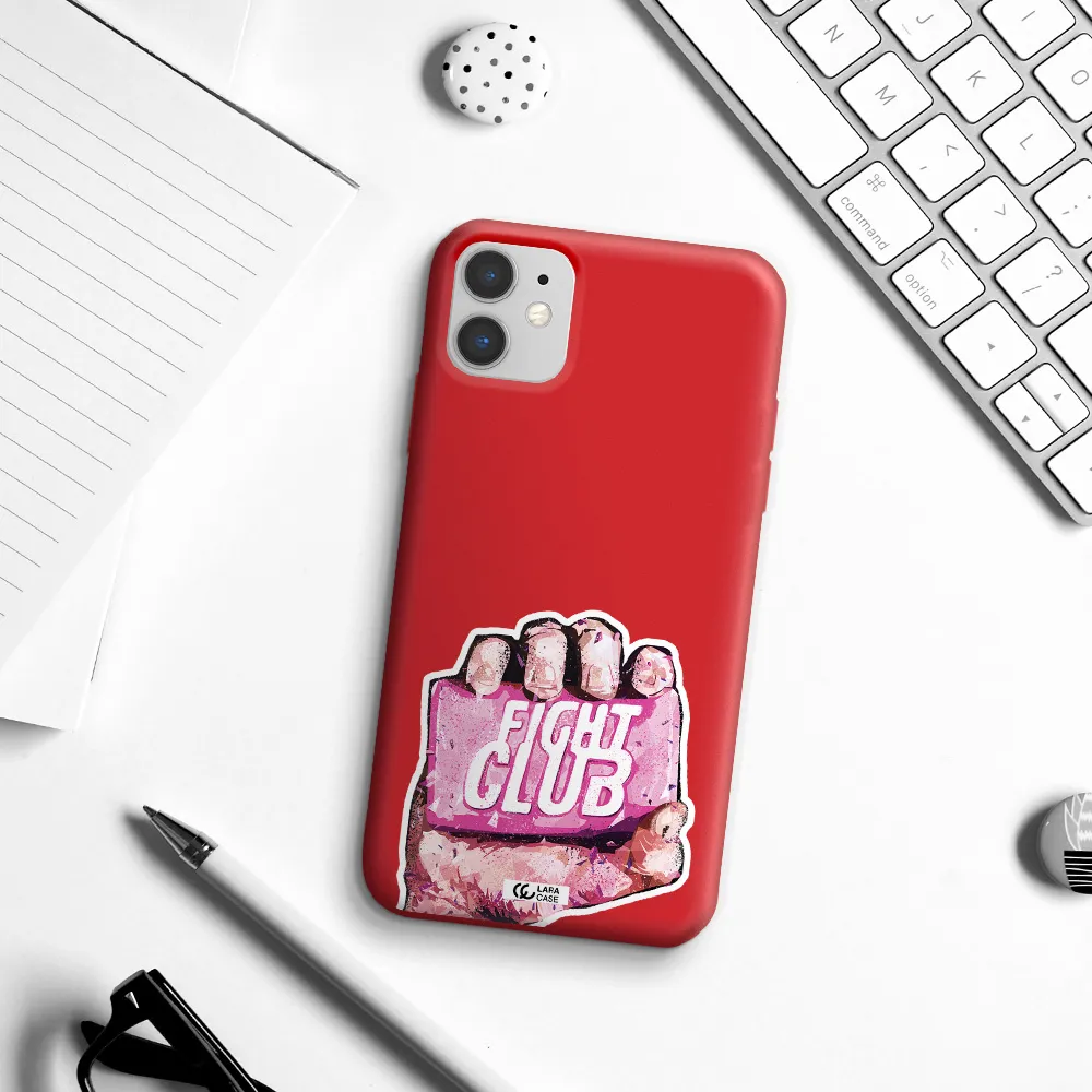 a hand holding a pink bag Apple iPhone 11 Silicone Imperial Red Case