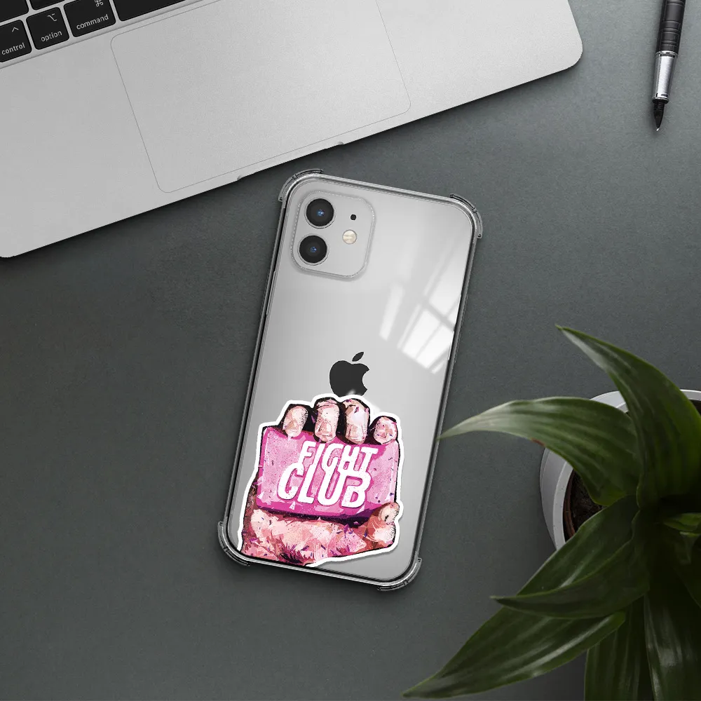 a hand holding a pink bag Apple iPhone 12 Clear PC Case