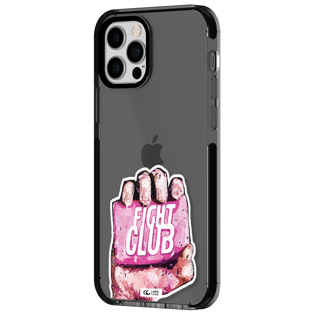 a hand holding a pink bag Apple iPhone 12 pro impact Smoke Black Case