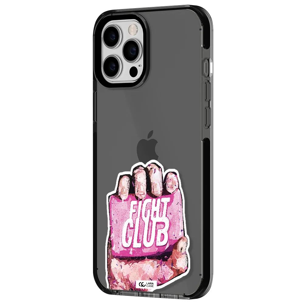 a hand holding a pink bag Apple iPhone 12 pro max impact Smoke Black Case