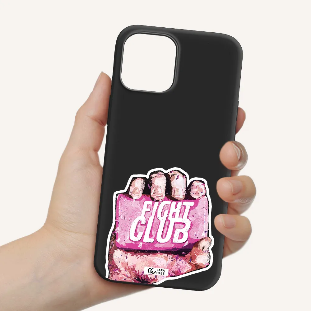 a hand holding a pink bag Apple iPhone 12 pro Silicone black Case