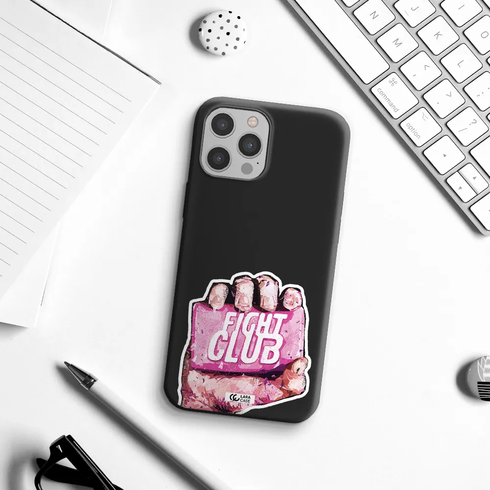 a hand holding a pink bag Apple iPhone 12 pro Silicone black Case