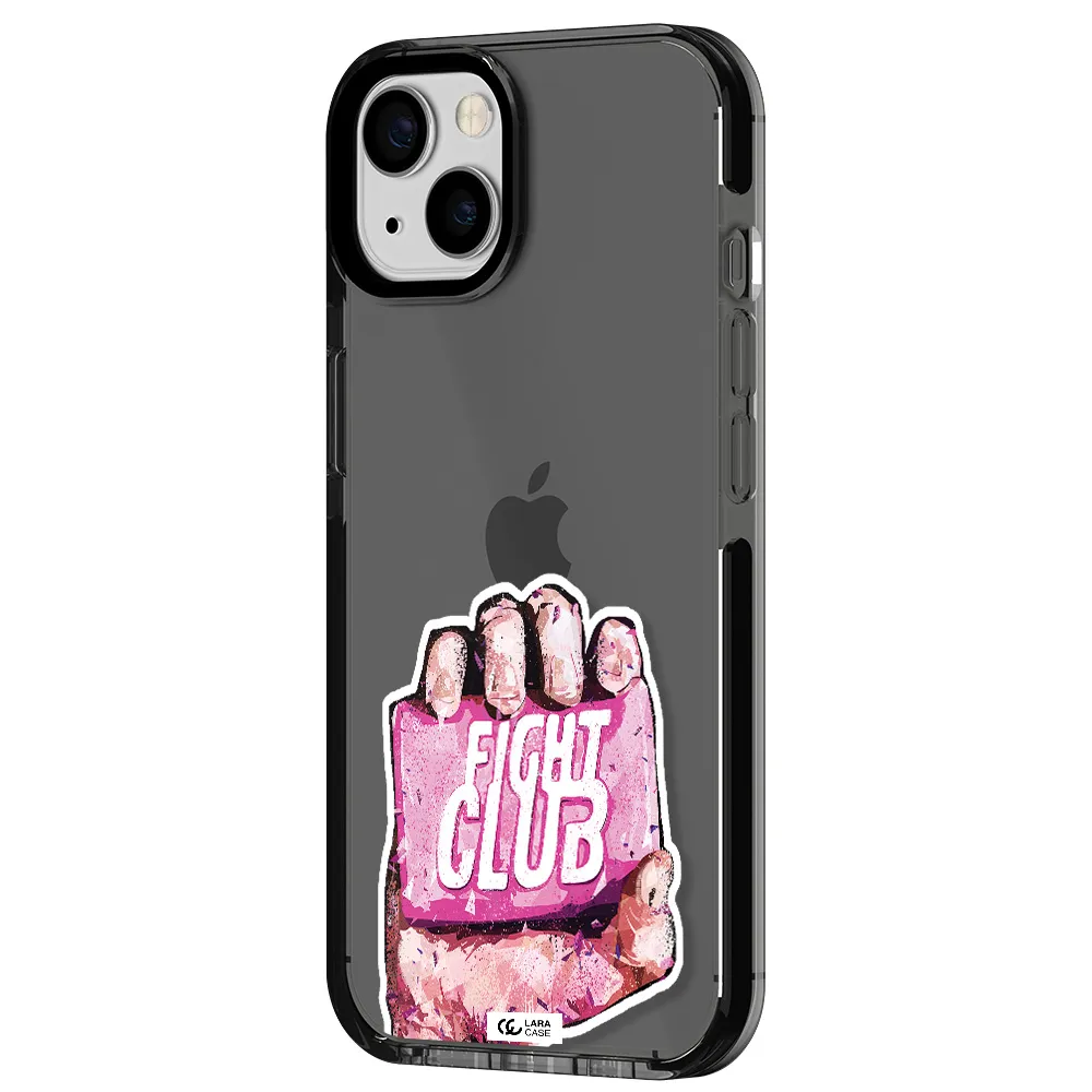 a hand holding a pink bag Apple iPhone 13 impact Smoke Black Case
