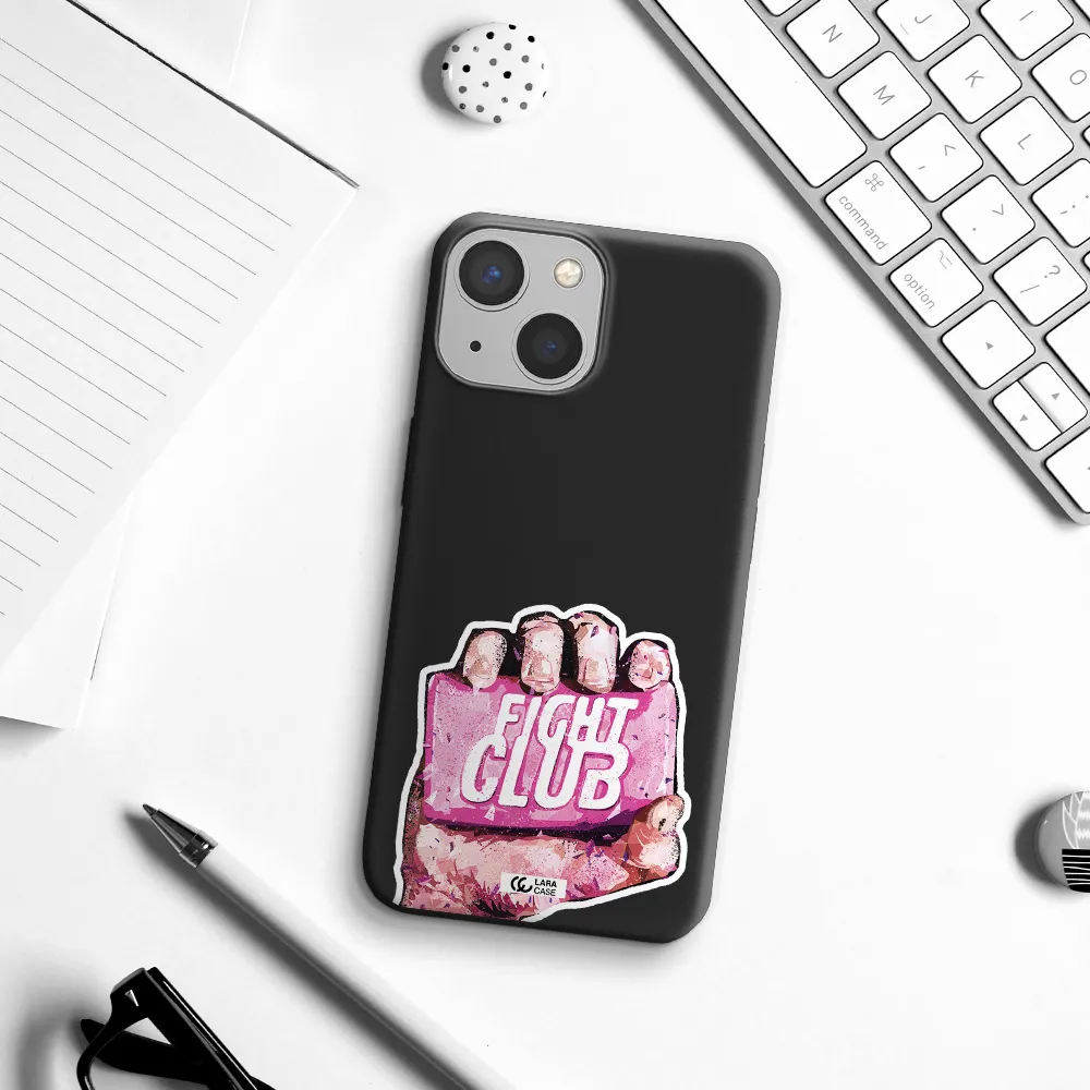 a hand holding a pink bag Apple iPhone 13 mini Silicone black Case
