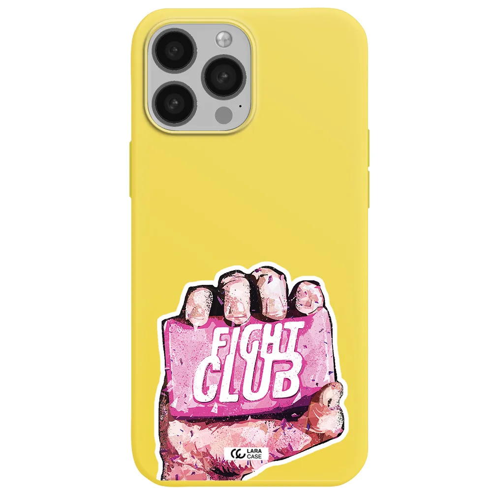 a hand holding a pink bag Apple iPhone 13 Pro Max Silicone canary yellow Case