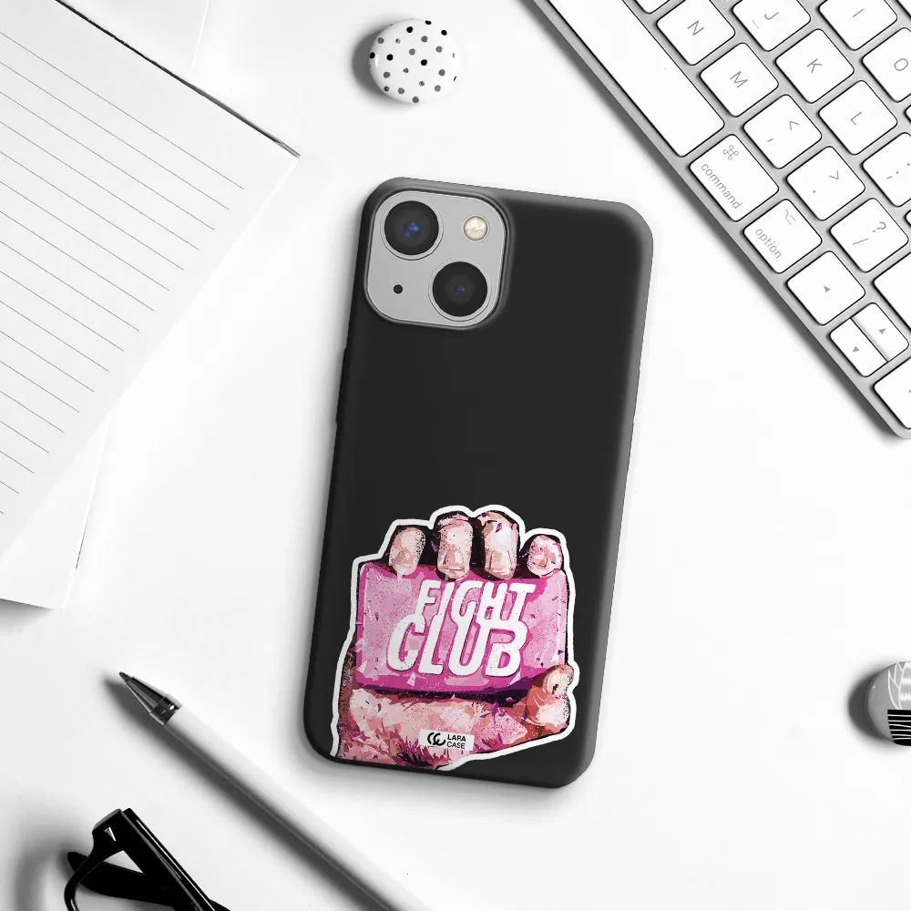 a hand holding a pink bag Apple iPhone 13 Silicone black Case