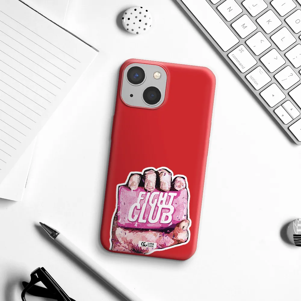 a hand holding a pink bag Apple iPhone 13 Silicone Imperial Red Case