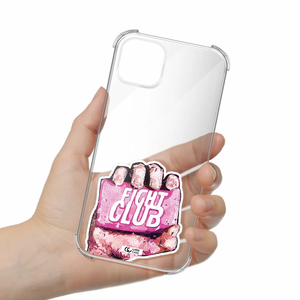 a hand holding a pink bag Apple iPhone 14 Clear PC Case