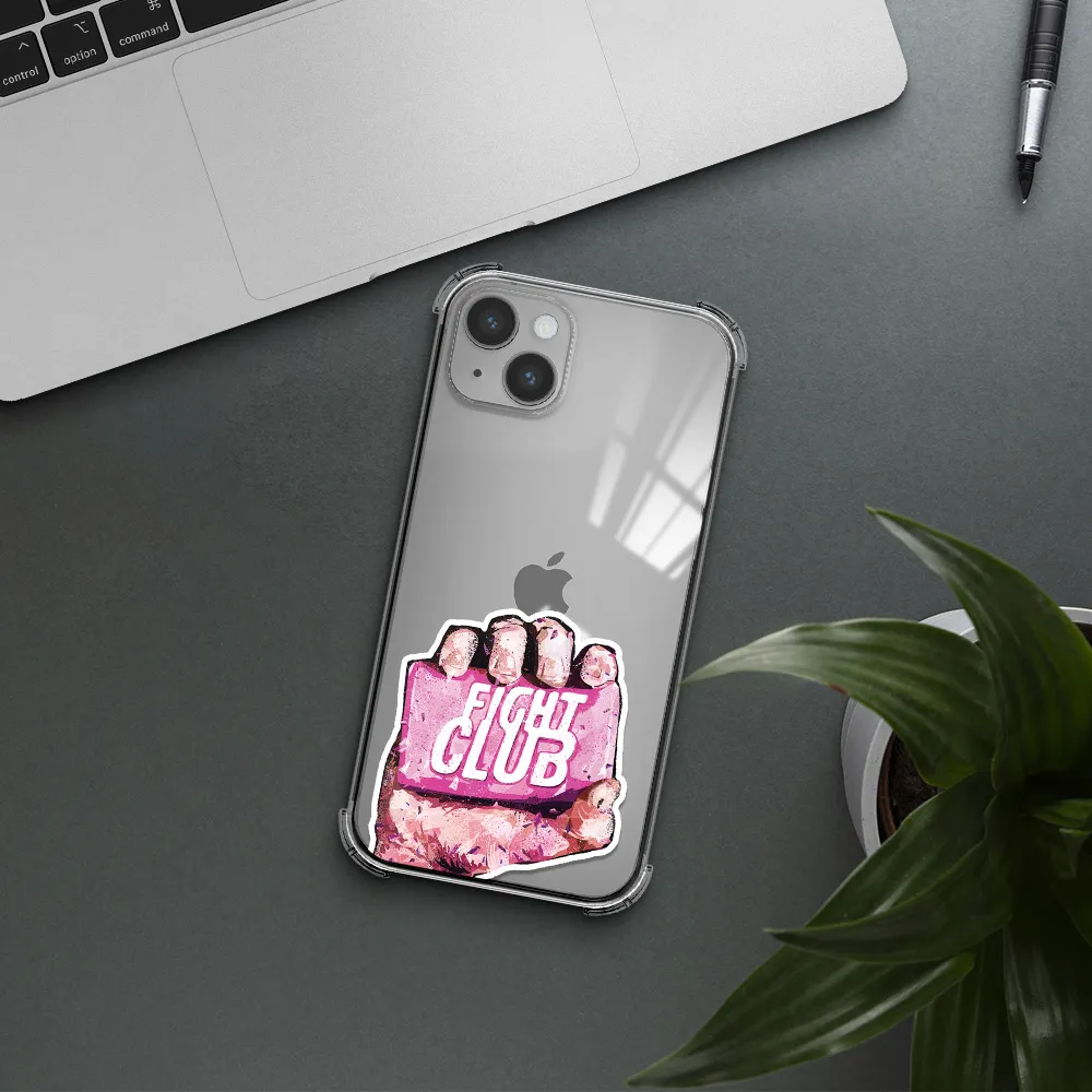 a hand holding a pink bag Apple iPhone 14 Clear PC Case