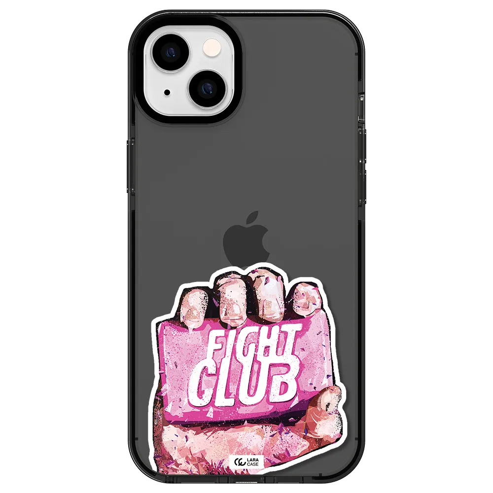 a hand holding a pink bag Apple iPhone 14 plus impact Smoke Black Case