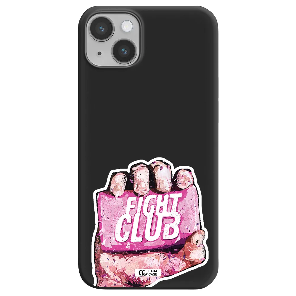 a hand holding a pink bag Apple iPhone 14 plus Silicone black Case