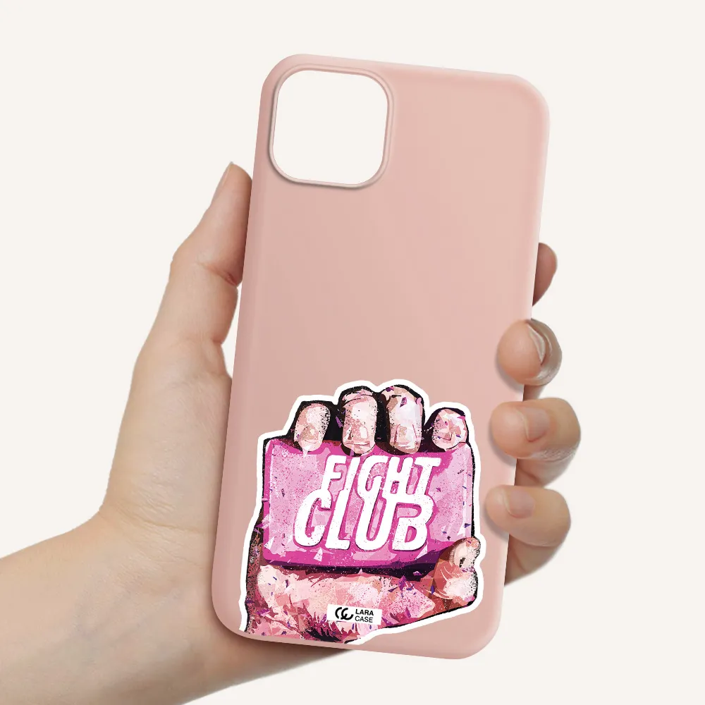 a hand holding a pink bag Apple iPhone 14 plus Silicone pastel pink Case