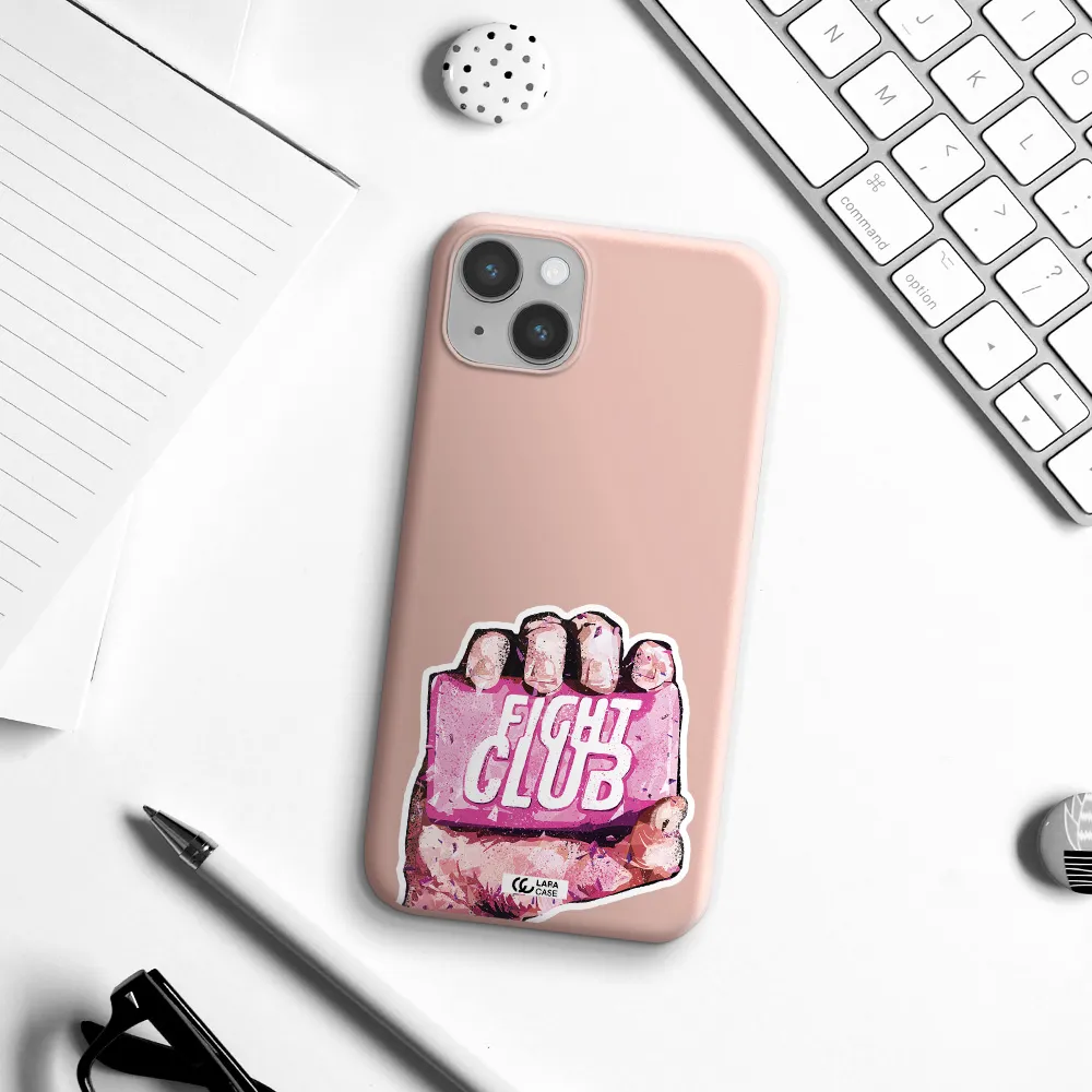 a hand holding a pink bag Apple iPhone 14 plus Silicone pastel pink Case