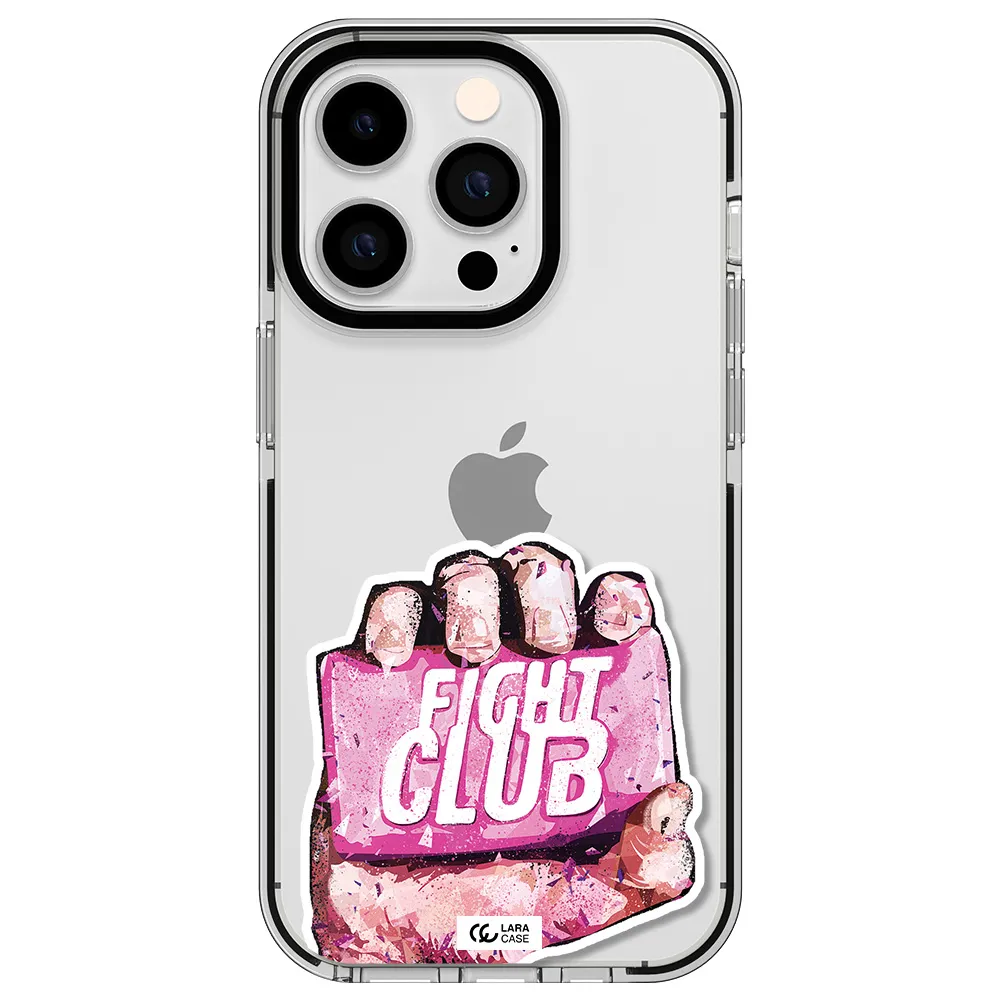 a hand holding a pink bag Apple iPhone 14 pro impact black border Case