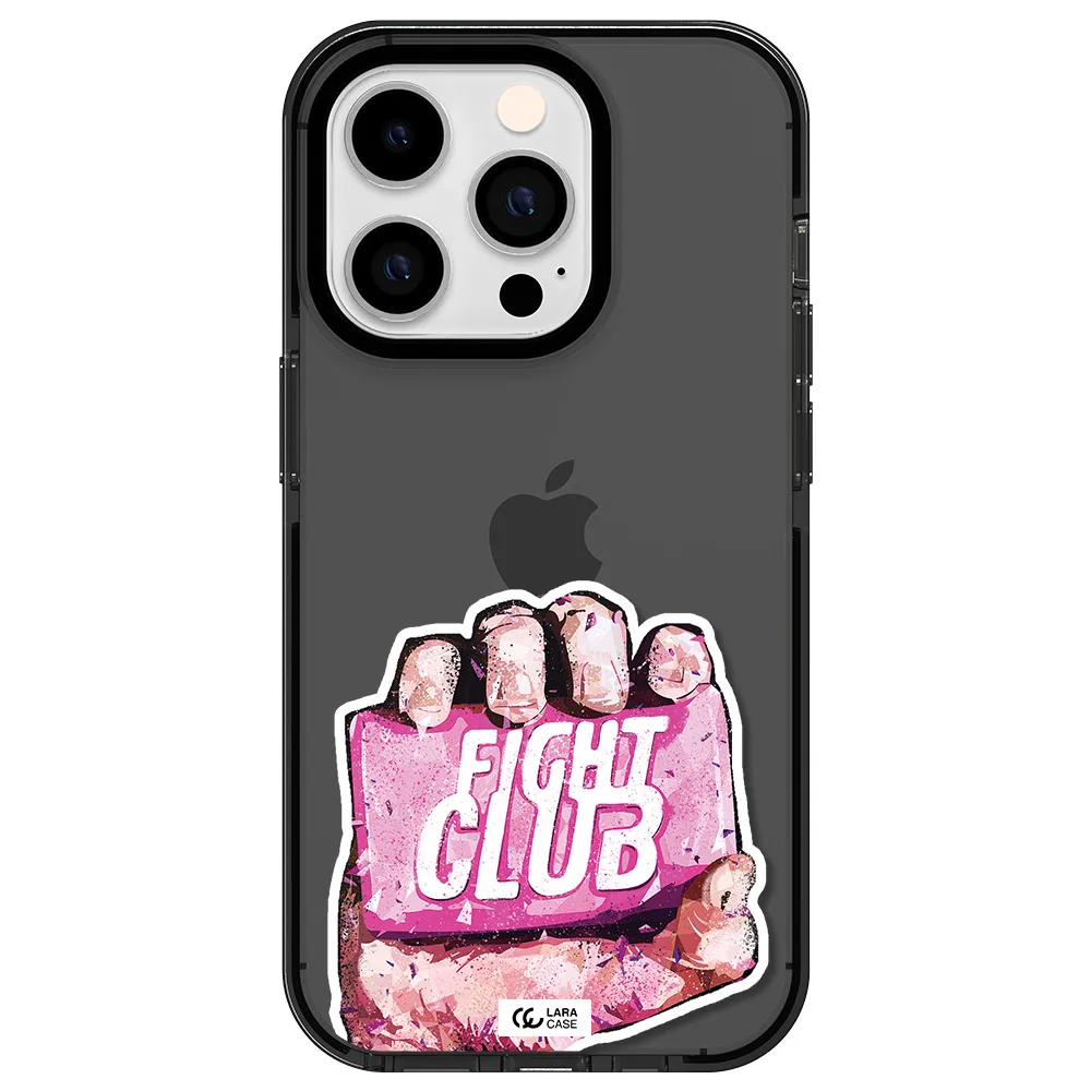 a hand holding a pink bag Apple iPhone 14 pro impact Smoke Black Case