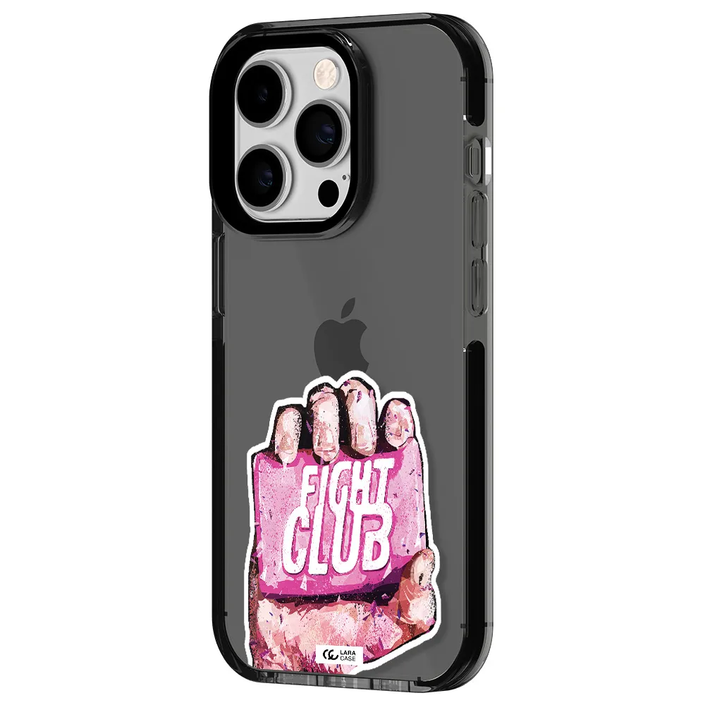 a hand holding a pink bag Apple iPhone 14 pro impact Smoke Black Case