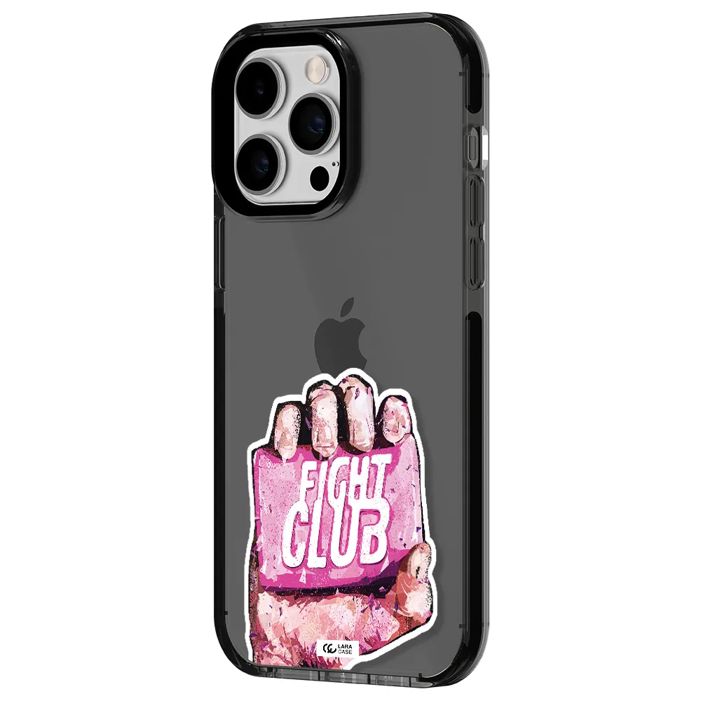 a hand holding a pink bag Apple iPhone 14 pro max impact Smoke Black Case