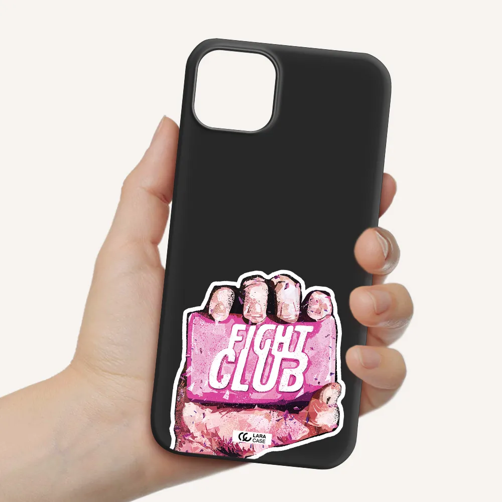 a hand holding a pink bag Apple iPhone 14 Silicone black Case