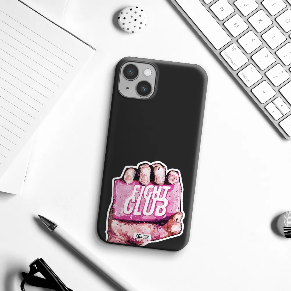 a hand holding a pink bag Apple iPhone 14 Silicone black Case