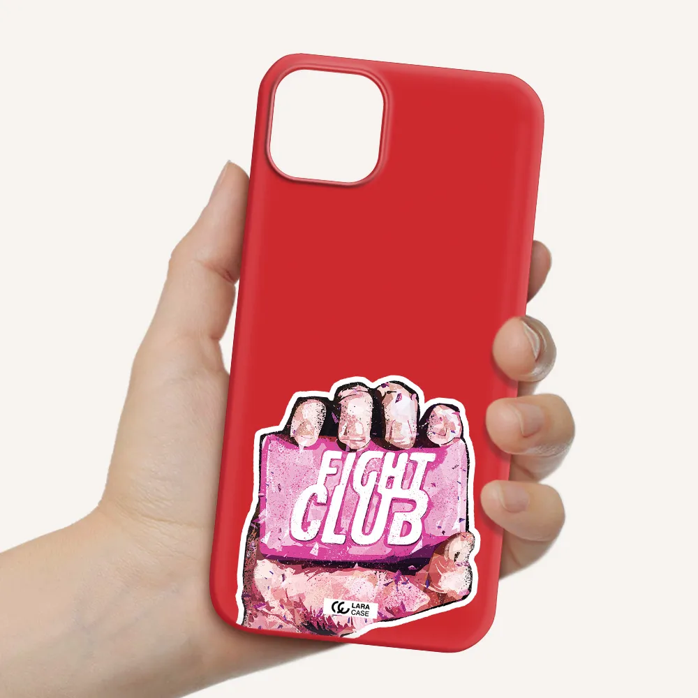 a hand holding a pink bag Apple iPhone 14 Silicone Imperial Red Case