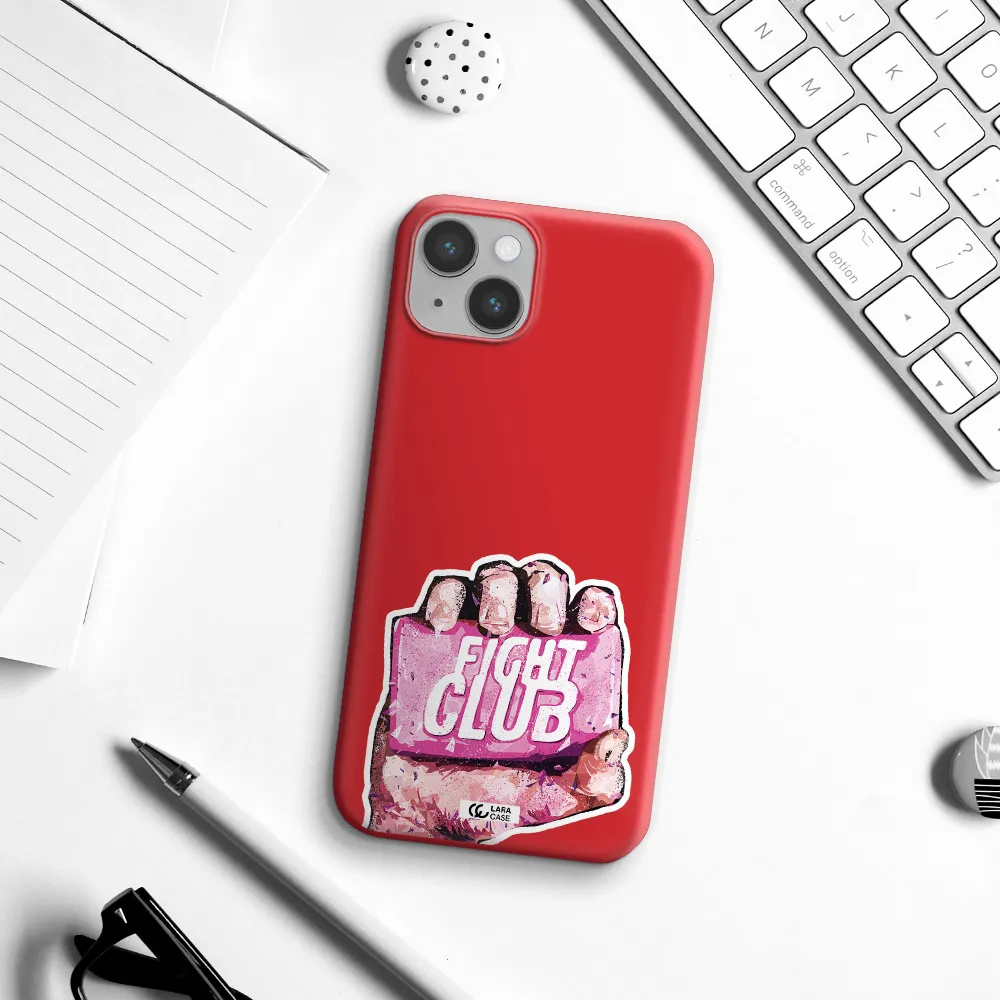 a hand holding a pink bag Apple iPhone 14 Silicone Imperial Red Case