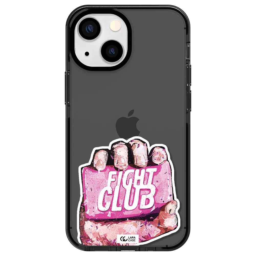 a hand holding a pink bag Apple iPhone 15 impact Smoke Black Case