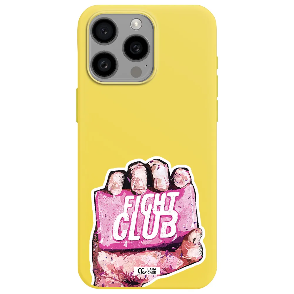 a hand holding a pink bag Apple Iphone 15 Pro max Silicone canary yellow Case