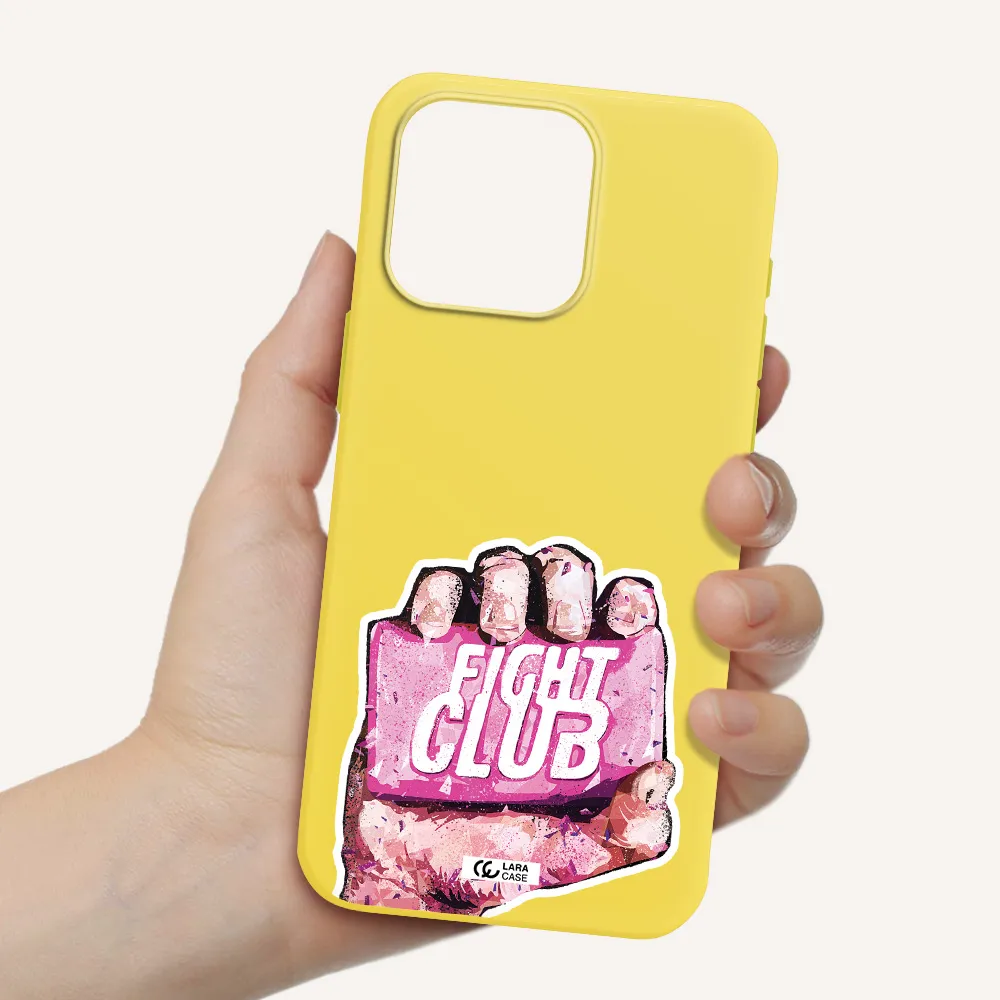 a hand holding a pink bag Apple Iphone 15 Pro max Silicone canary yellow Case