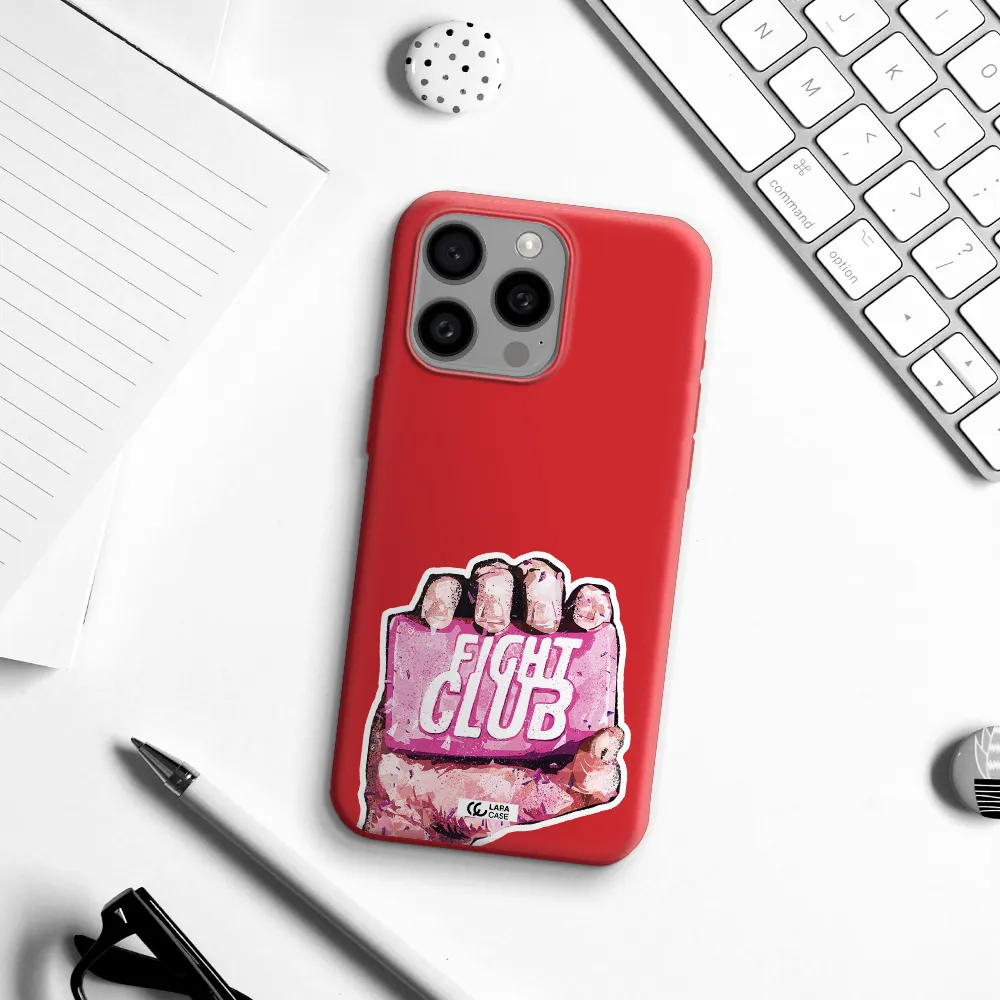 A Hand Holding A Pink Bag Apple Iphone 15 Pro Max Silicone Imperial Red Case