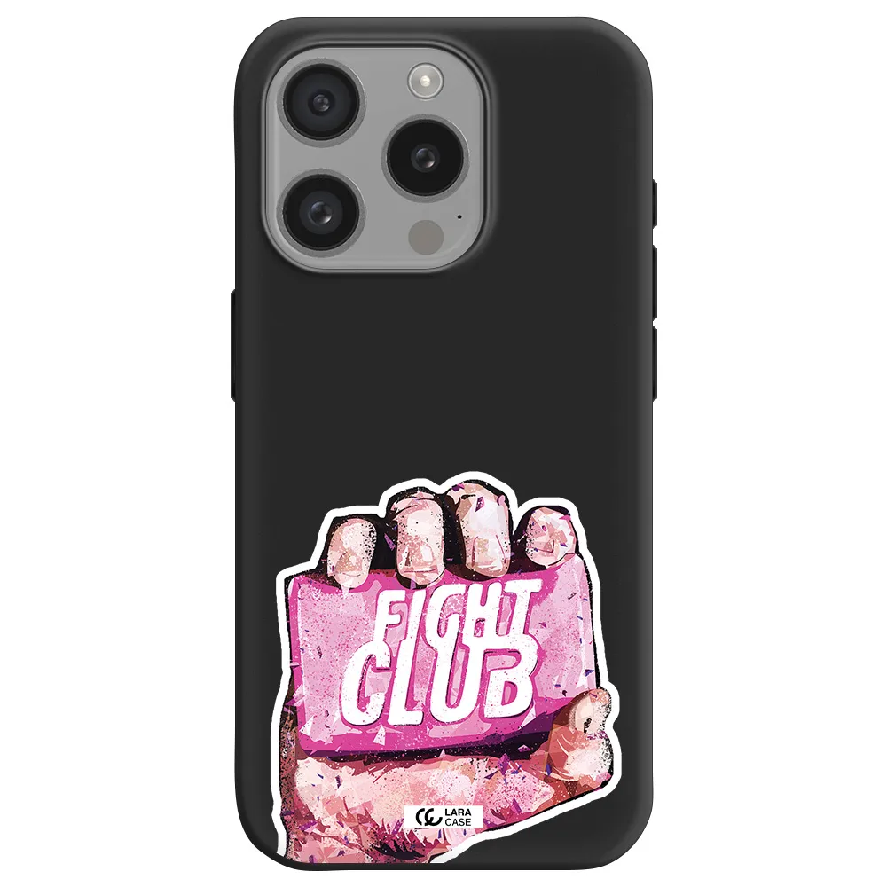 A Hand Holding A Pink Bag Apple Iphone 15 Pro Silicone Black Case