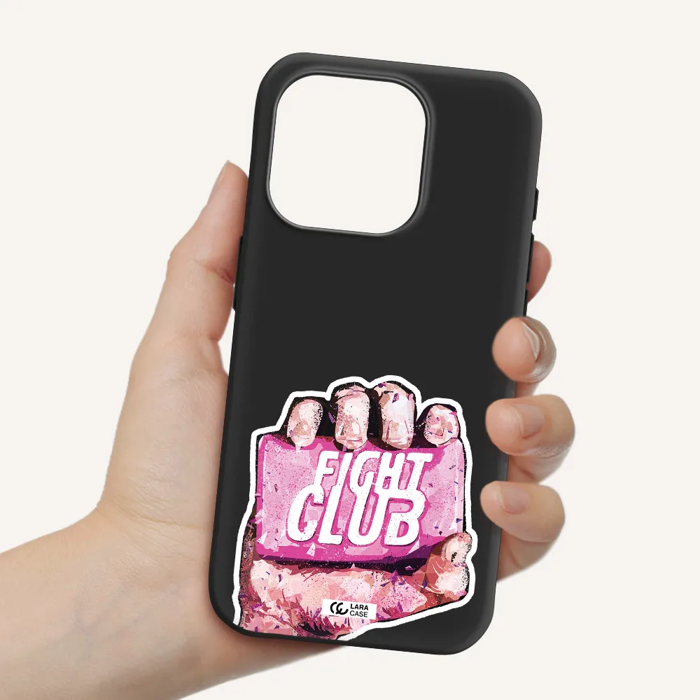 A Hand Holding A Pink Bag Apple Iphone 15 Pro Silicone Black Case