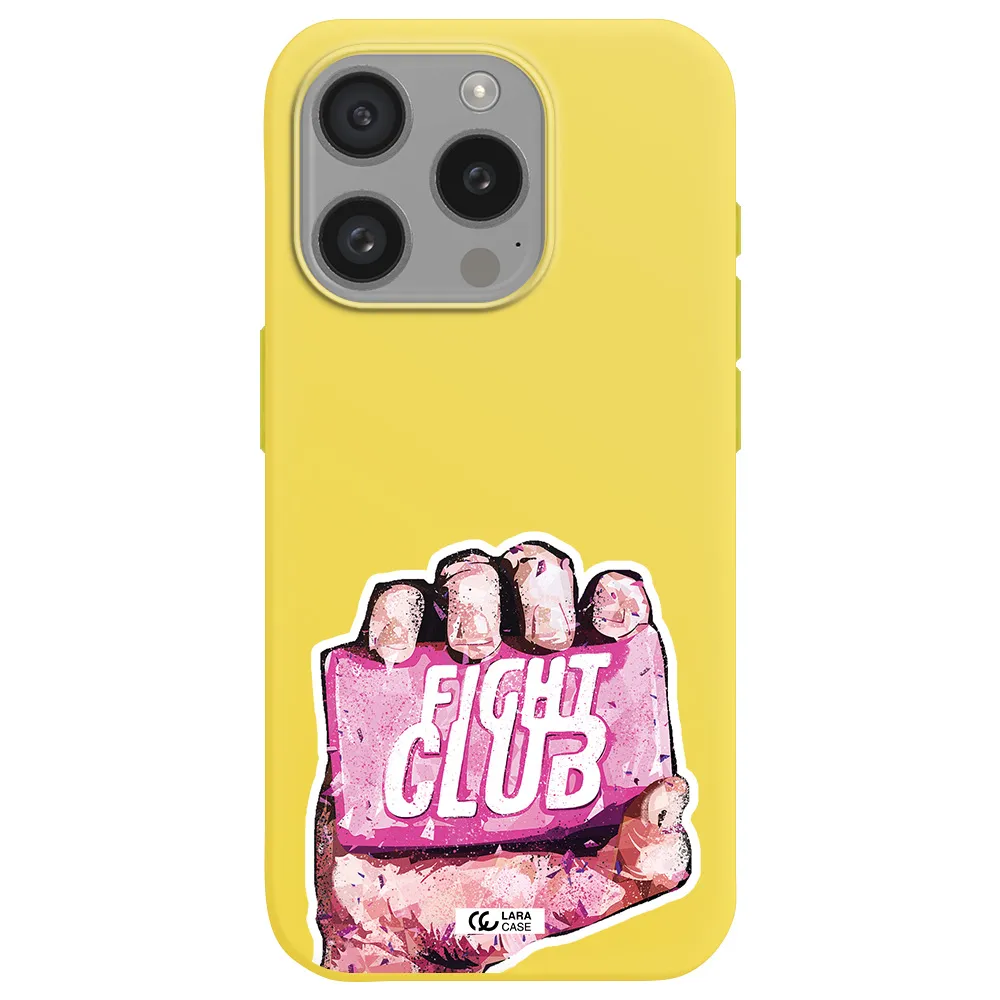 A Hand Holding A Pink Bag Apple Iphone 15 Pro Silicone Canary Yellow Case