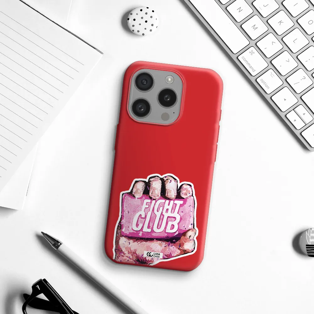 A Hand Holding A Pink Bag Apple Iphone 15 Pro Silicone Imperial Red Case