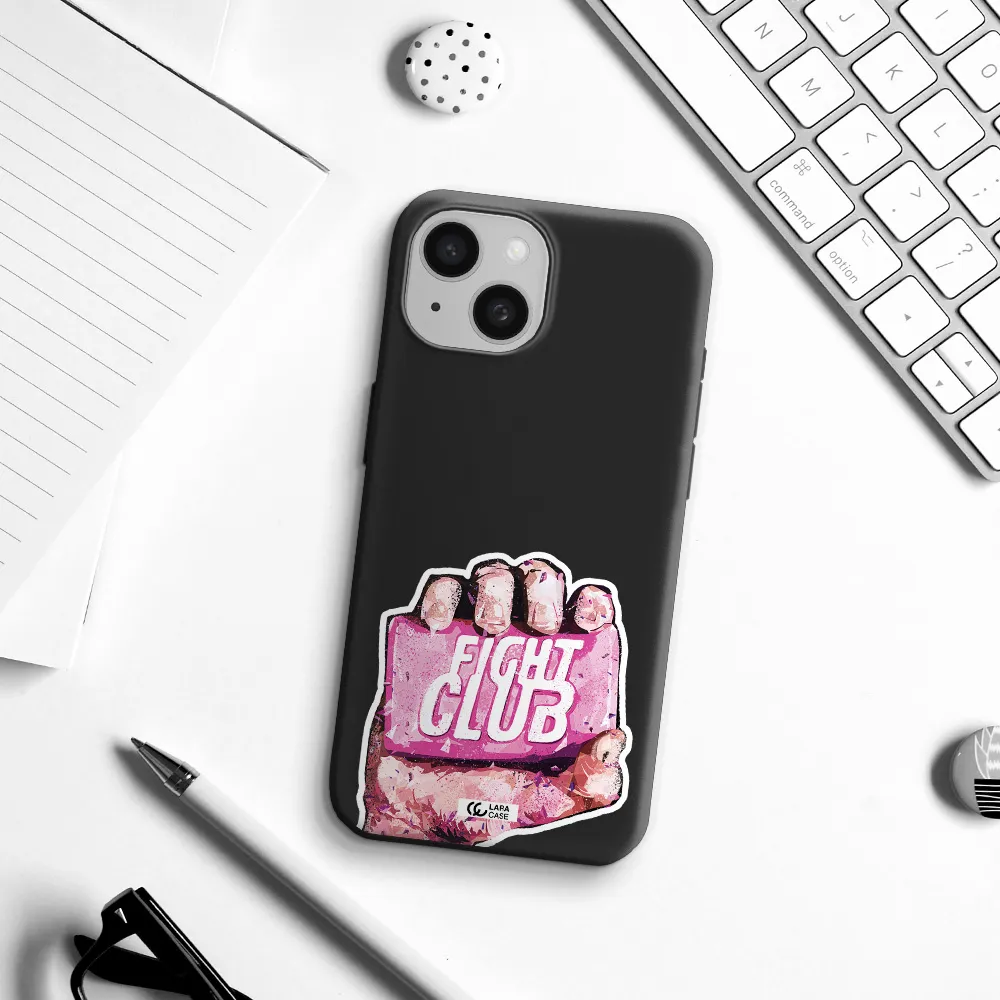 a hand holding a pink bag Apple iPhone 15 Silicone black Case