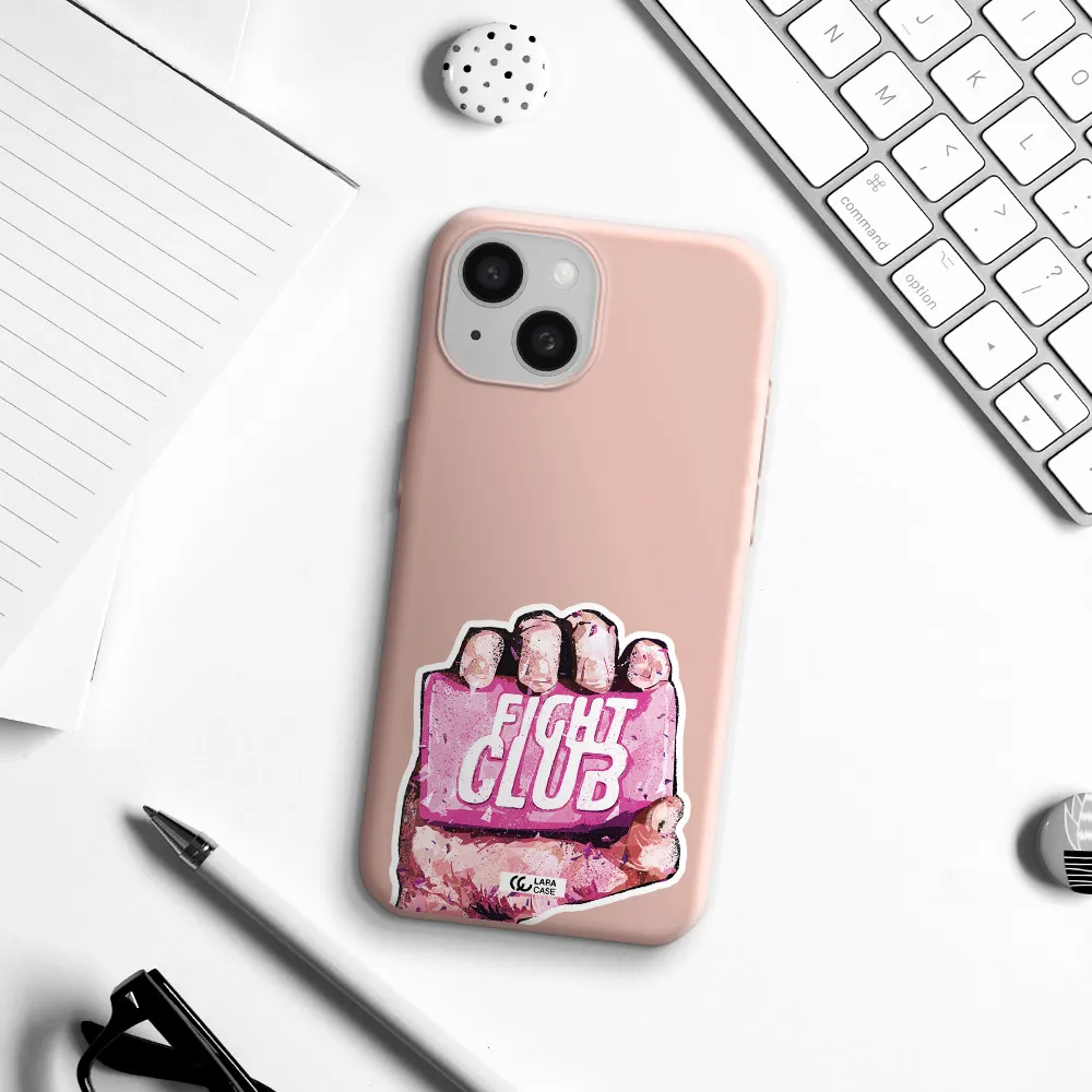 A Hand Holding A Pink Bag Apple Iphone 15 Silicone Pastel Pink Case