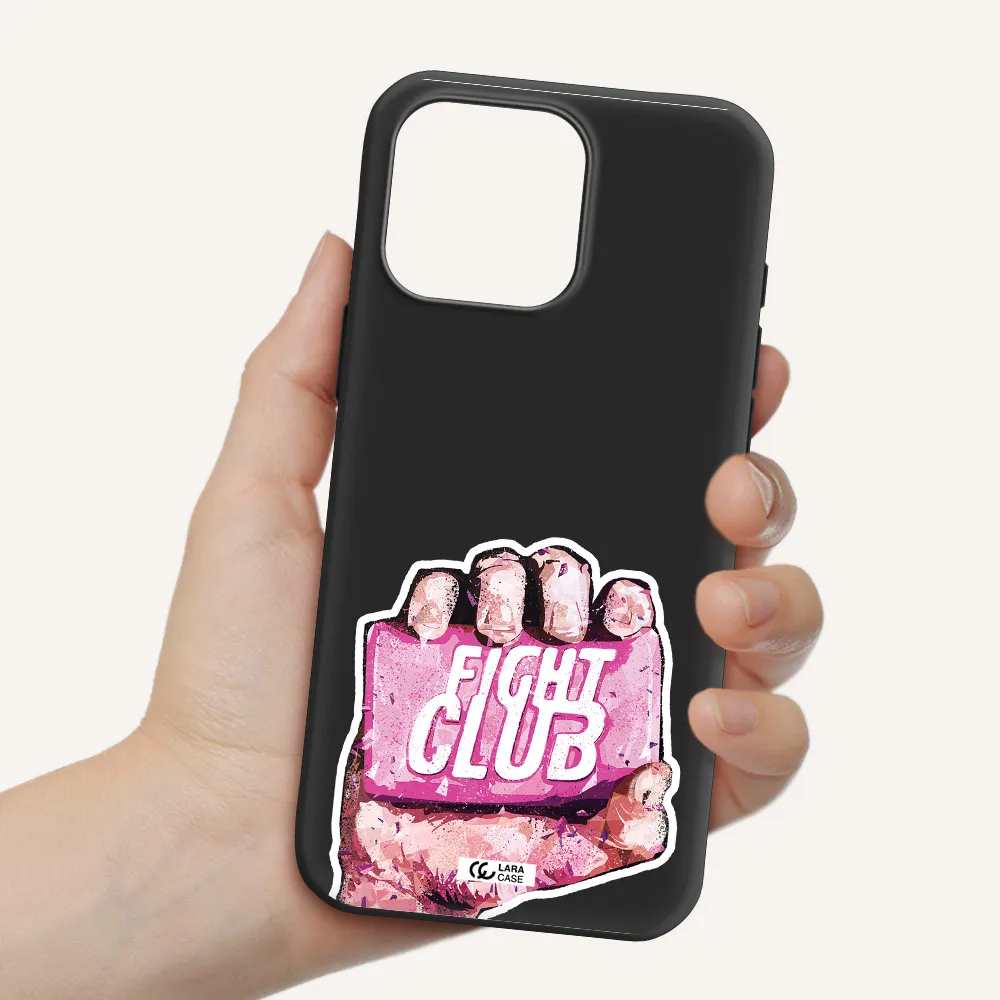 A Hand Holding A Pink Bag Apple Iphone 16 Pro Max Silicone Black Case