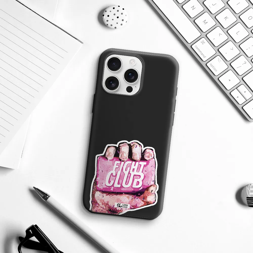 A Hand Holding A Pink Bag Apple Iphone 16 Pro Max Silicone Black Case