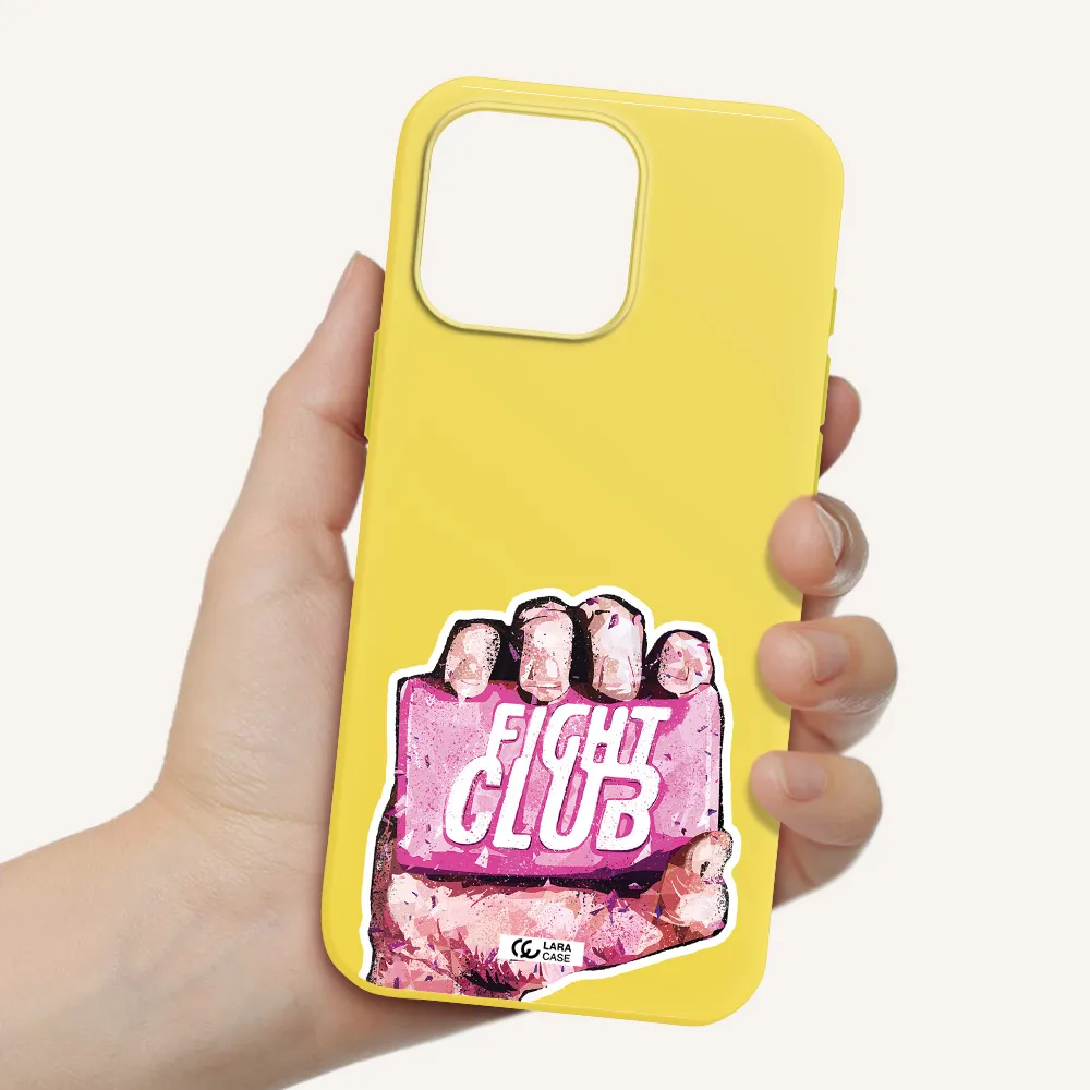 A Hand Holding A Pink Bag Apple Iphone 16 Pro Max Silicone Canary Yellow Case