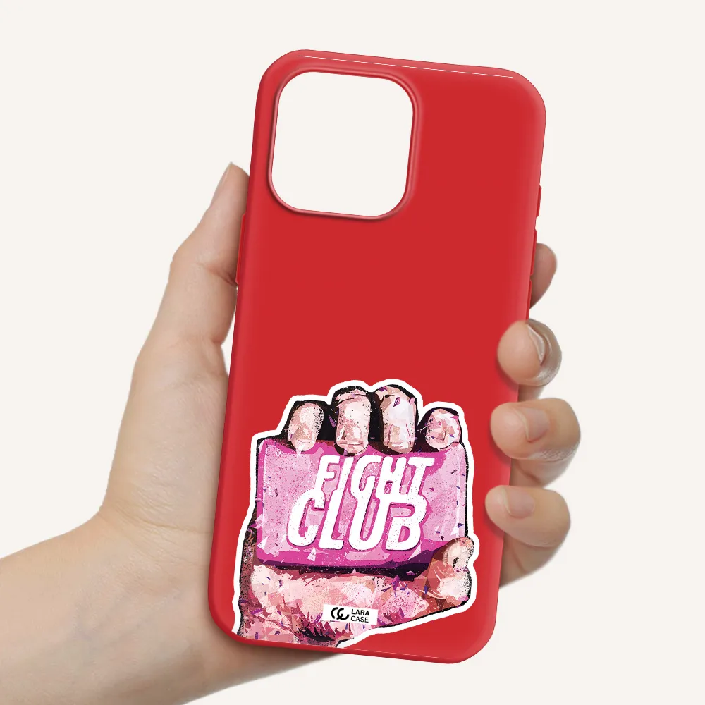 A Hand Holding A Pink Bag Apple Iphone 16 Pro Max Silicone Imperial Red Case