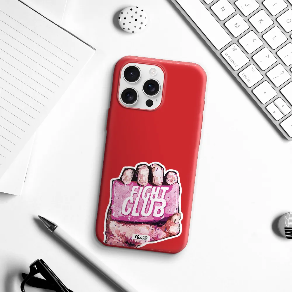 A Hand Holding A Pink Bag Apple Iphone 16 Pro Max Silicone Imperial Red Case