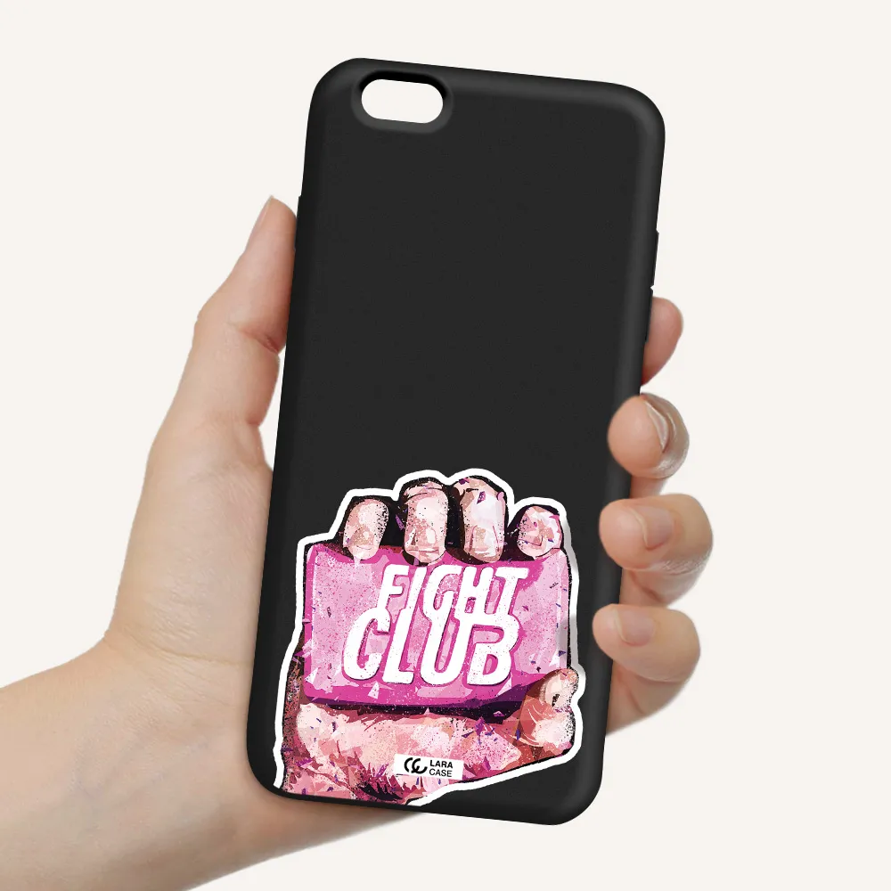 a hand holding a pink bag Apple iPhone 6 plus Silicone black Case
