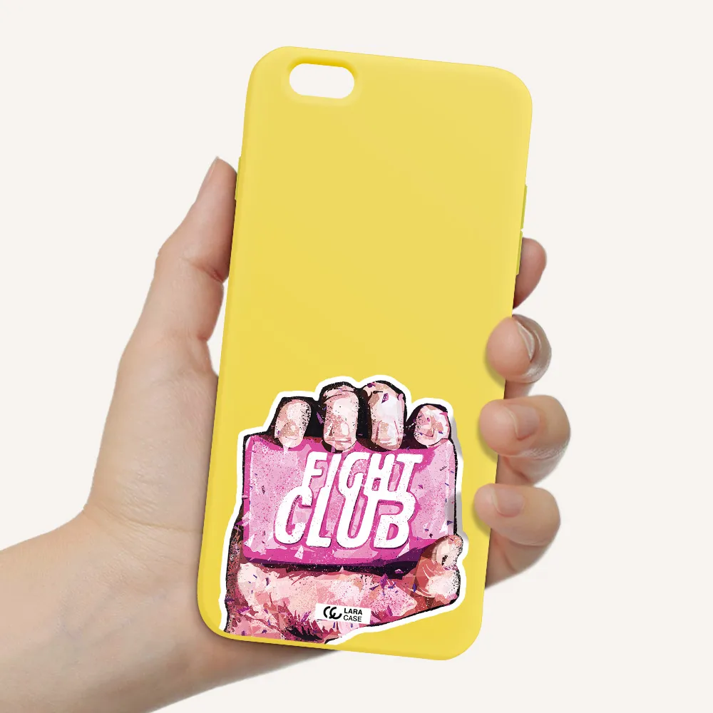 a hand holding a pink bag Apple iPhone 6 plus Silicone canary yellow Case