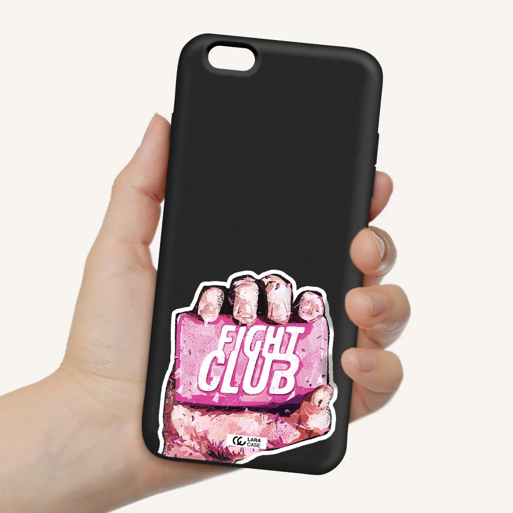 a hand holding a pink bag Apple iPhone 6 s plus Silicone black Case