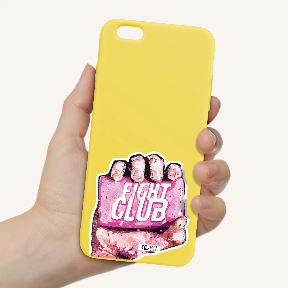 a hand holding a pink bag Apple iPhone 6 s plus Silicone canary yellow Case