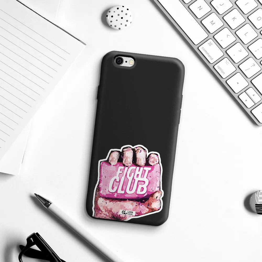a hand holding a pink bag Apple iPhone 6 Silicone black Case