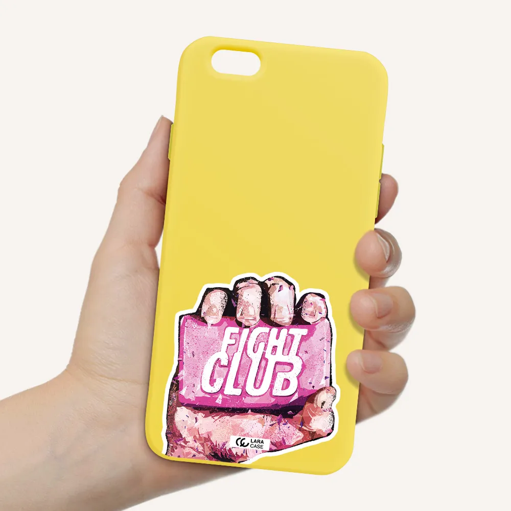 a hand holding a pink bag Apple iPhone 6 Silicone canary yellow Case